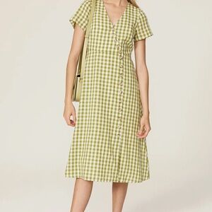 Madewell Green Gingham Midi Dress